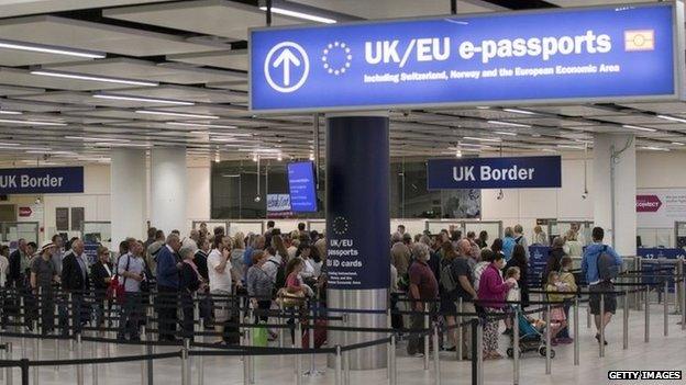 Passport control at Gatwick Airport