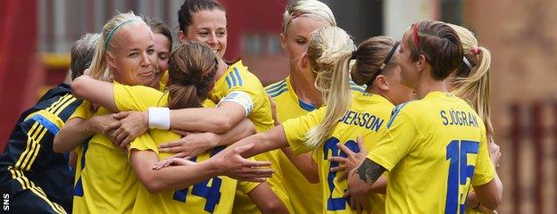 Sweden's women celebrate at Fir Park