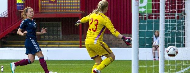 Rachel Corsie scores to make it 6-0 to Scotland against the Faroe Islands at Fir Park