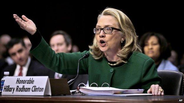 Secretary of State Hillary Rodham as she testifies on Capitol Hill in Washington before the Senate Foreign Relations Committee hearing on the deadly attack on the U.S. diplomatic mission in Benghazi, Libya 23 January 2013