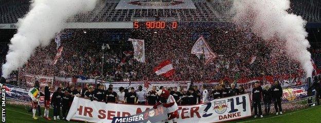 Salzburg celebrate at the Red Bull Arena