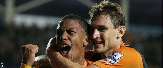 Abel Hernandez celebrates putting Hull ahead against West Ham