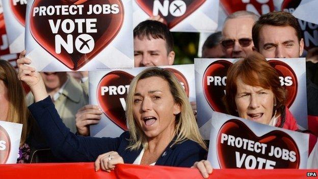 "Better Together" supporters at a rally in Glasgow on Tuesday