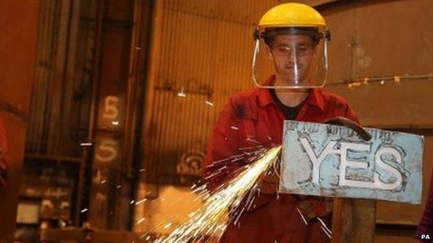 Apprentice Craig McKee manufacturing a steel "Yes" sign at Steel Engineering in Renfrew