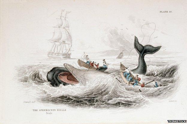 Archive picture of people hunting a whale