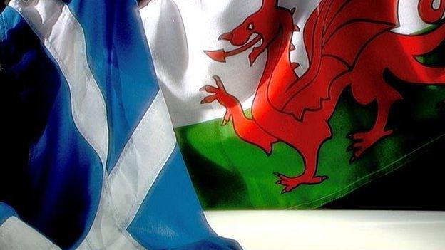 Scottish and Welsh flags