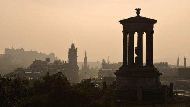 A view of Edinburgh including castle in background