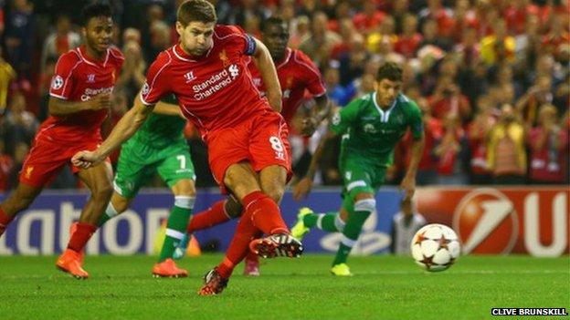 Steven Gerrard scores Liverpool's winner from the penalty spot.