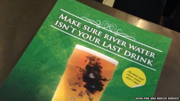 Poster about against getting drunk near rivers