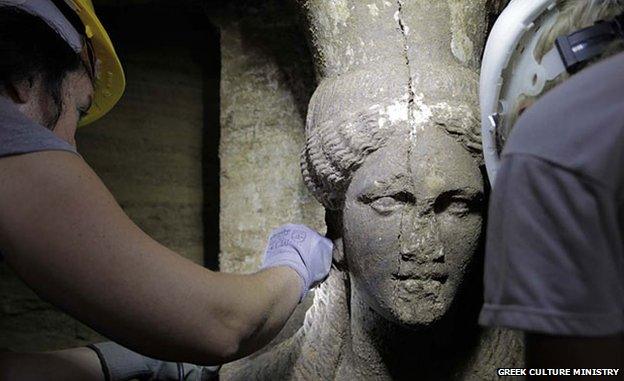 Marble caryatid built from Thasos island