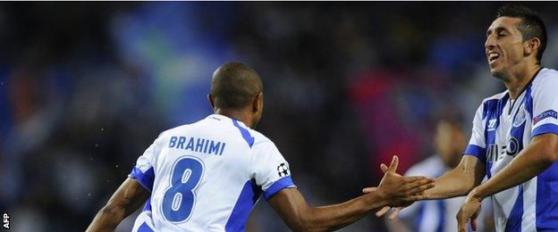 Porto's Yacine Brahimi celebrates scoring against Bate Borisov