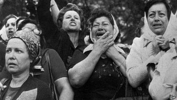 Mothers of "disappeared" children protest in Argentina in this 1977 photo