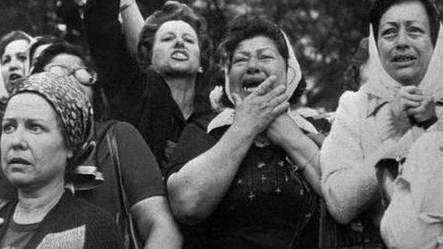 Mothers of "disappeared" children protest in Argentina in this 1977 photo