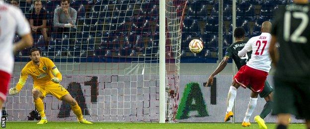 Alan scores for Red Bull Salzburg against Celtic