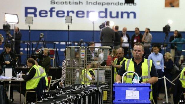 Ballot boxes arriving for referendum count