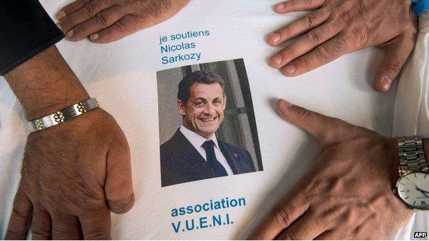 A T-shirt bearing a picture of the former French president with the slogan: "I support Nicolas Sarkozy" -- 31 August 2014