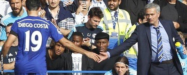 Diego Costa (left) and Jose Mourinho