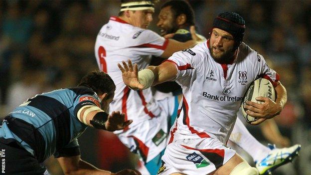 Dan Tuohy charges through to score his try against Cardiff