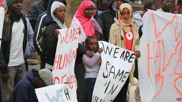 Migrants protesting in September 2014