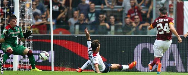 Roma's Alessandro Florenzi scores against Cagliari