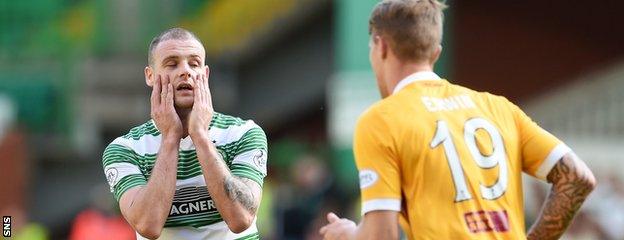 Celtic striker Anthony Stokes is left gutted after missing a chance for the champions