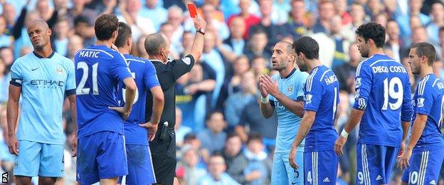 Pablo Zabaleta was sent off for Manchester City