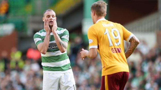 Dejection for Celtic's Anthony Stokes after a missed chance against Motherwell.