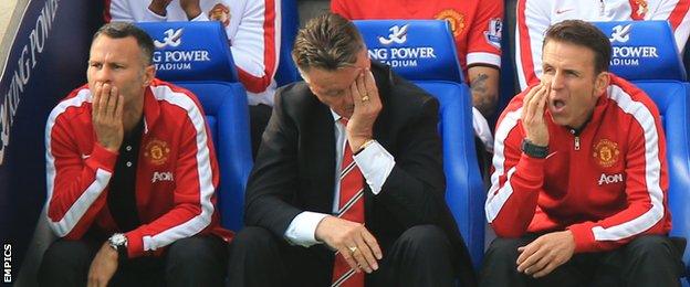 Manchester United manager Louis van Gaal (centre)