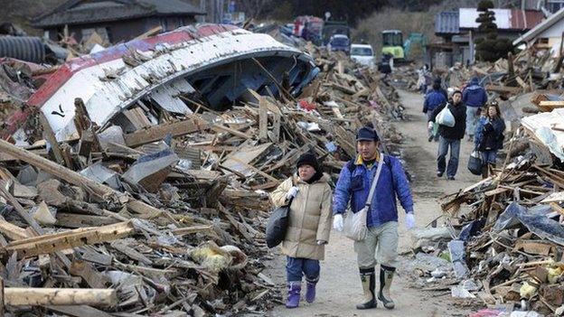 The debris caused by an earthquake