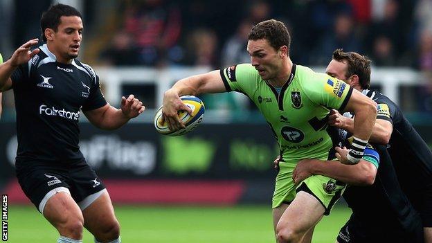 Lions winger George North scored one of Northampton's four tries in their bonus point win at Newcastle