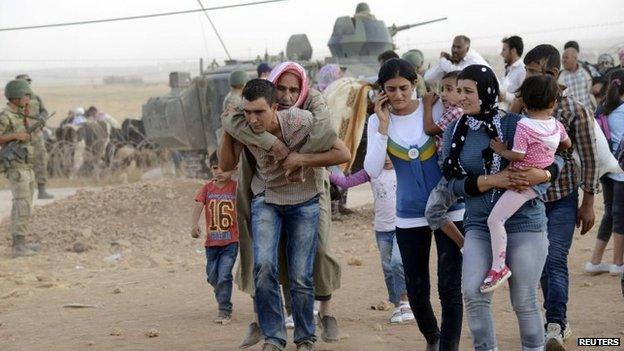 Refugees crossing from Syria to Turkey