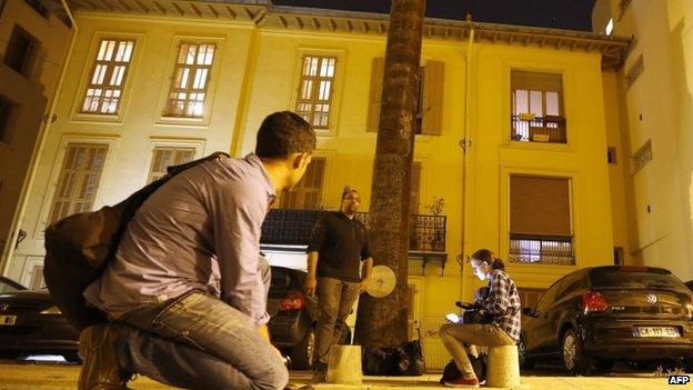 Journalists outside Mr Gourdel's house in Nice, southern France, 22 September 2014