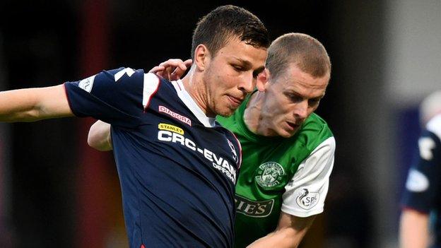 Ross County's Filip Kiss and Hibs' Scott Robertson