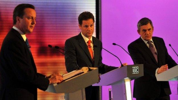 David Cameron, Nick Clegg and Gordon Brown in 2010