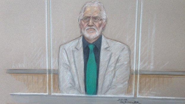 An artist's impression of Dave Lee Travis in court