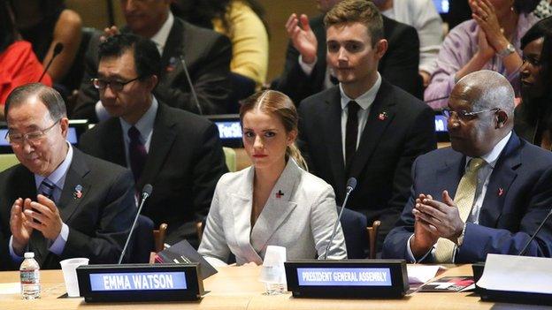 UN Women Goodwill Ambassador Emma Watson attends the HeForShe campaign launch at the United Nations in New York