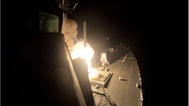 USS Arleigh Burke launches a Tomahawk cruise missile in the Red Sea on 23 September 2013