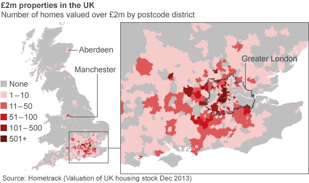 Homes across the UK worth in excess of £2m