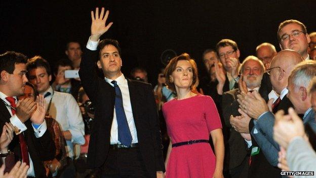 Ed Miliband, with his wife Justine, after Tuesday's speech