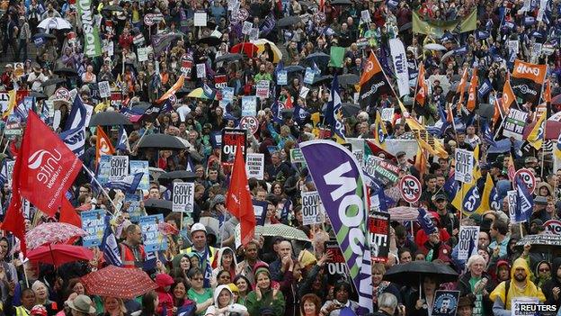 Unions protest in London 10 July 2014