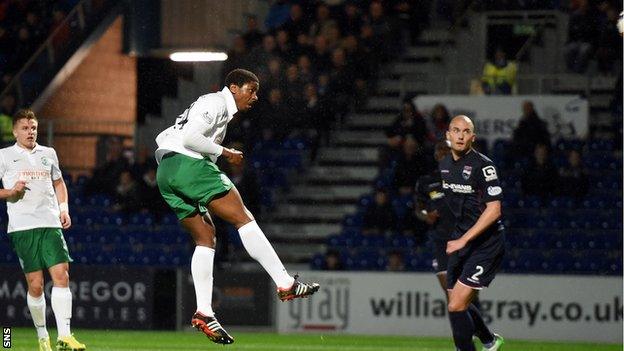 Dominique Malonga scores for Hibernian against Kilmarnock