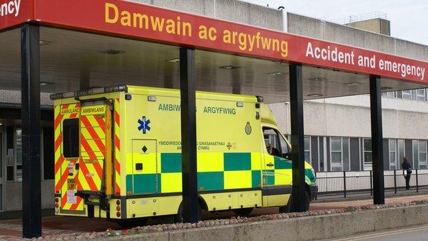 Ambulance outside Glan Clwyd hospital's A&E department