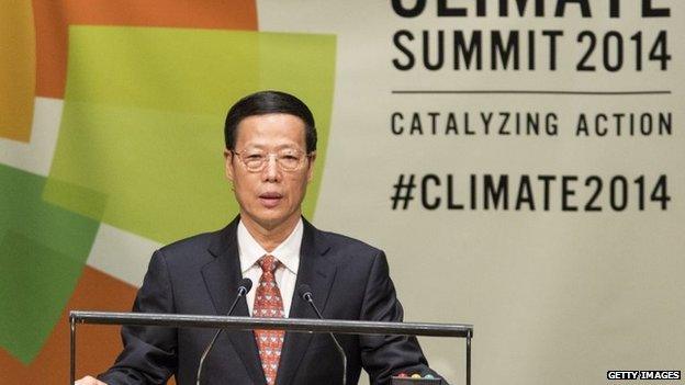 Chinese Vice Premier Zhang Gaoli speaks at the United Nations Climate Summit in New York City, 23 September 2014