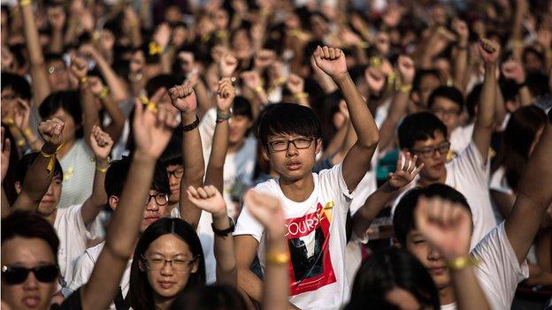 Students attend the rally at Chinese University on September 22, 2014 in Hong Kong