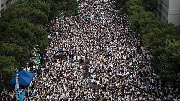 Students attend the rally at Chinese University on September 22, 2014 in Hong Kong