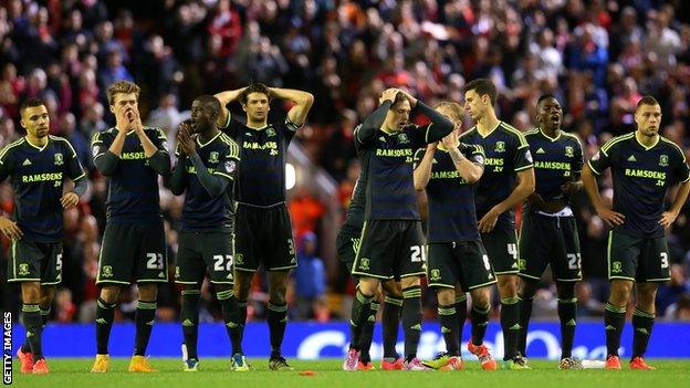 Middlesbrough team despair as they lose the shoot-out