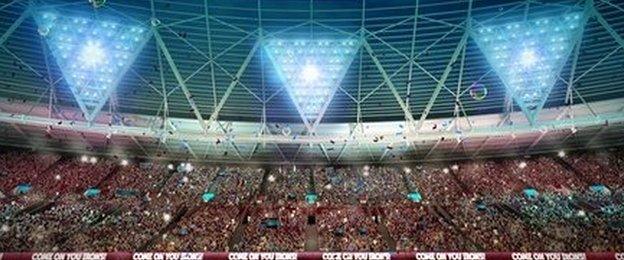 A computer-generated image of how the Olympic Stadium East Stand 'Kop' would look on match day