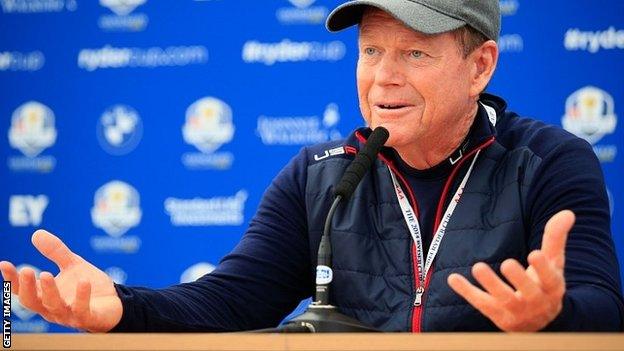 Tom Watson makes a point during a media conference on Wednesday