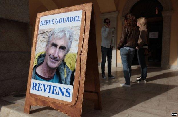 Poster of Herve Gourdel in the town hall of Saint-Martin-Vesubie, south-eastern France, 23 September