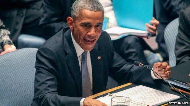 US President Barack Obama chairs a Security Council meeting on global terrorism during the United Nations General Assembly on September 24, 2014 in New York City.